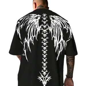 Men Cotton Printed Aesthetic Oversized Tshirt for Men - Black T Shirt for Men Stylish | Half Sleeve Oversize Fit Round Neck Tshirts - Down Shoulder & Baggy Fit Korean Tshirts for Man & Boys